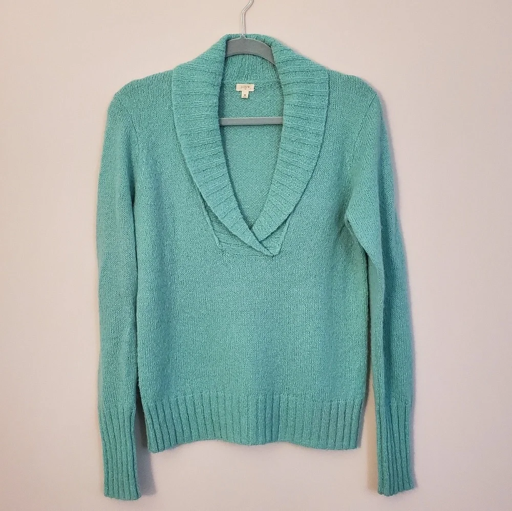 J. Crew Aqua Fuzzy Wool Blend Sweater, medium